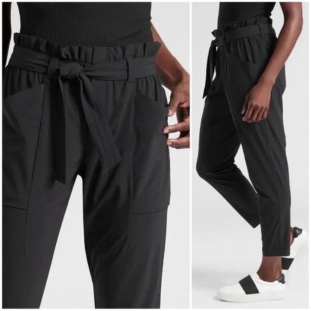 Athleta Skyline Gray/Black Paper Bag Waist Stretch Casual Athleisure Pants